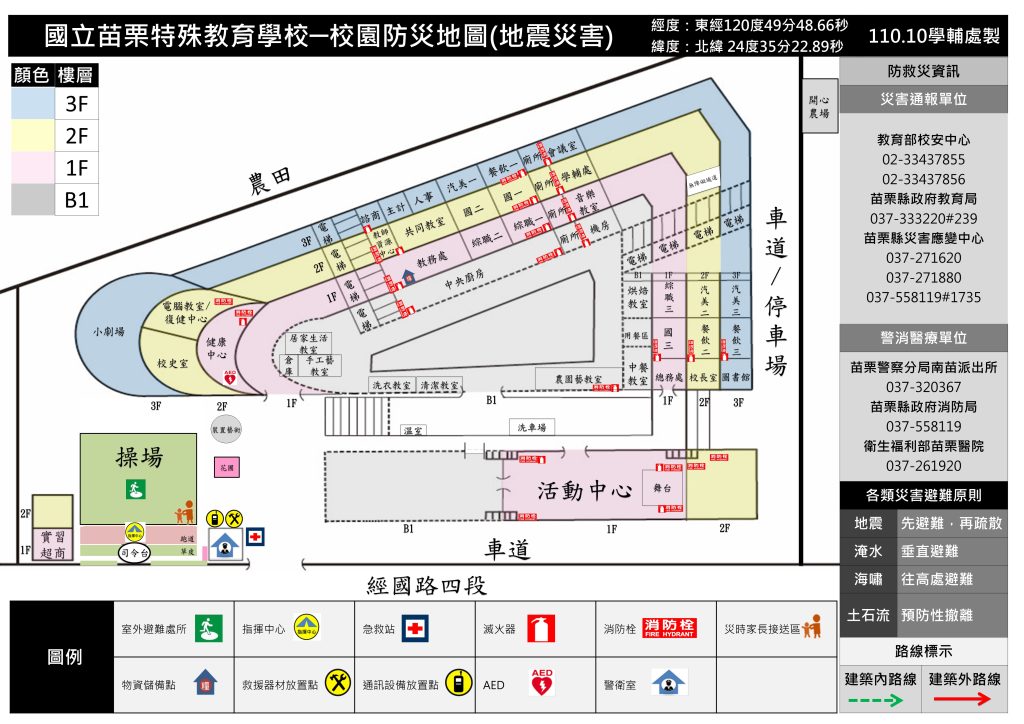 校園防災地圖(地震防災)示意圖