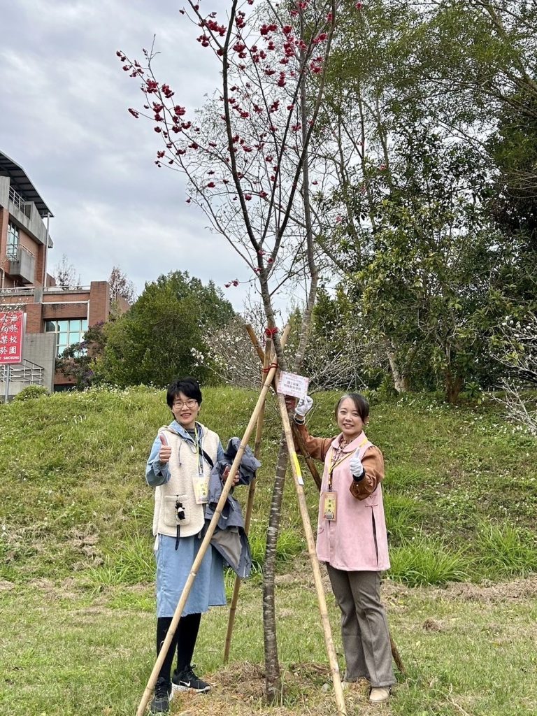本校校長與教務主任於校長所植的櫻花樹下合影.jpg